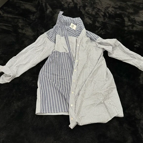 Abercrombie, long sleeve shirt, mini dress, blue, and white stripes - Picture 3 of 4